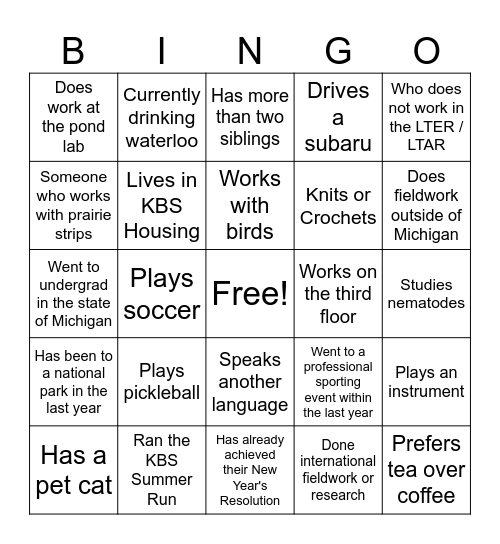 KBS Recruitment BINGO Card