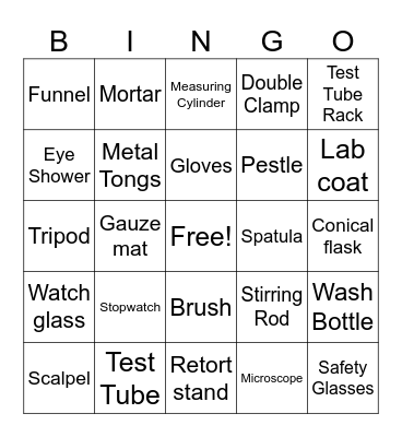 Lab Equipment Bingo Card