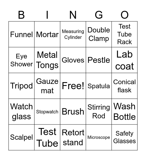 Lab Equipment Bingo Card
