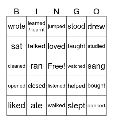 Past verbs Bingo Card
