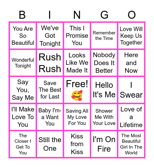 MUSIC BINGO at the Ann Arbor Eagles! 💖'70-'99 Valentine's Preview!💘 Bingo Card