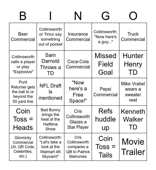 Super Bowl LX Bingo Card