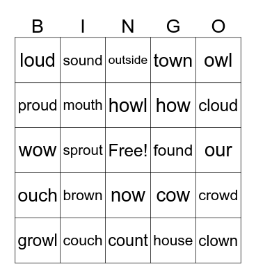 Ou Ow Vowel Teams Bingo Card