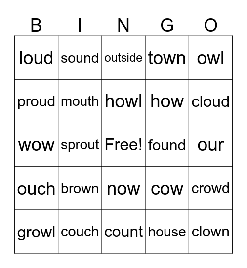Ou Ow Vowel Teams Bingo Card