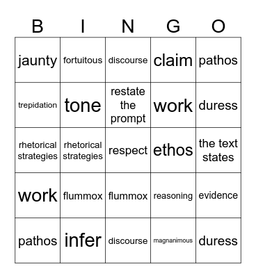 vocab and rhetoric Bingo Card