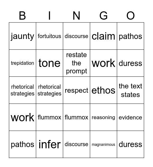 vocab and rhetoric Bingo Card