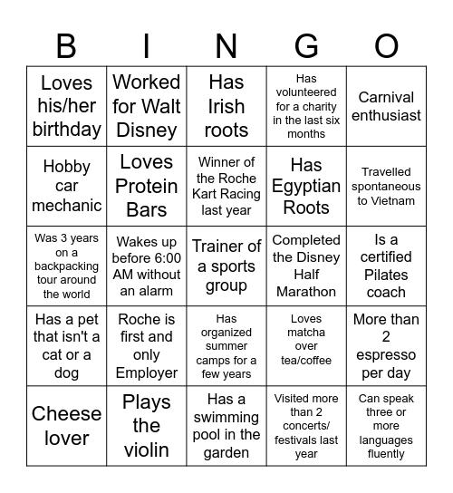 Team Bingo Card