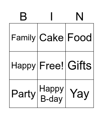 B-Day Bingo Card