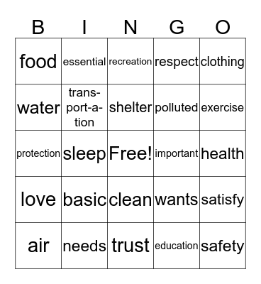 NEEDS BINGO Card