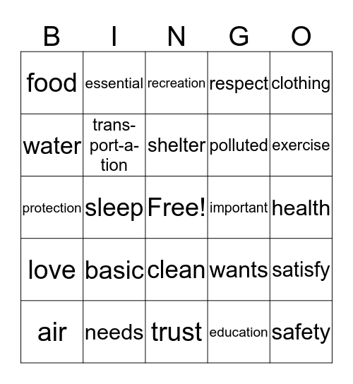 NEEDS BINGO Card