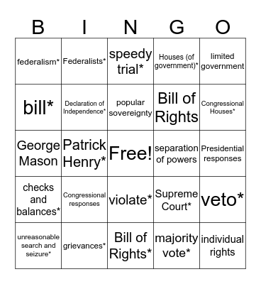 Constitution Bingo Card