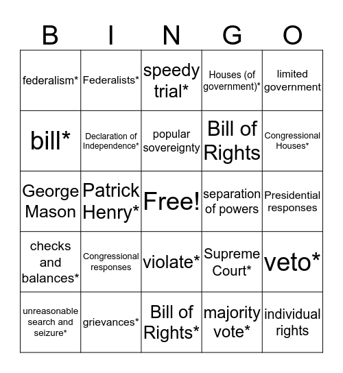 Constitution Bingo Card