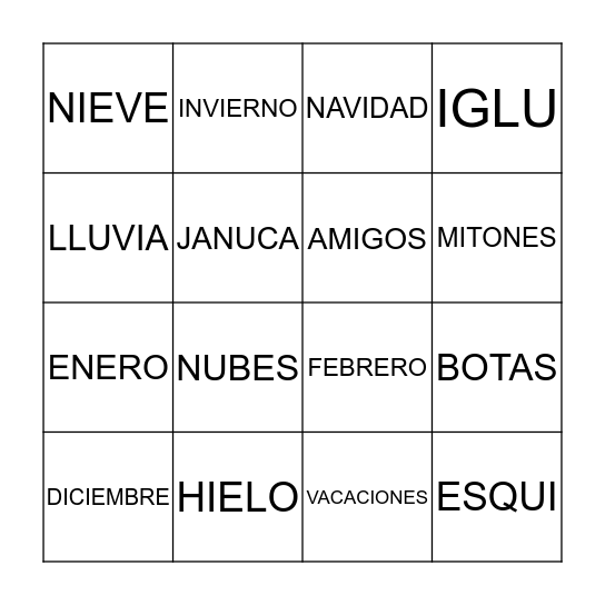 LOTERIA - INVIERNO Bingo Card