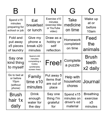 Arianna's Bingo Card