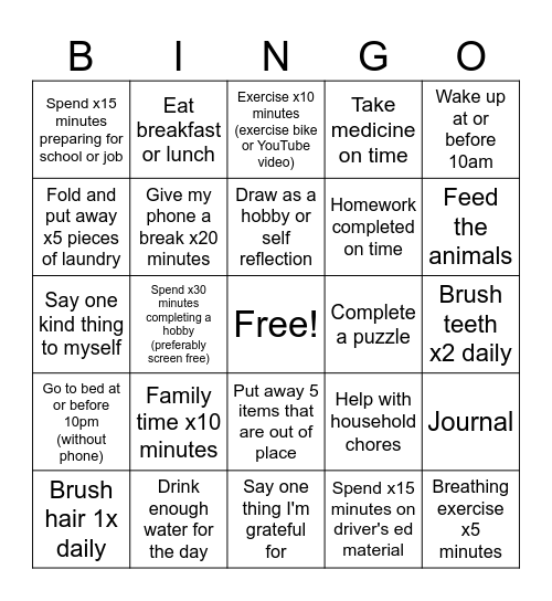 Arianna's Bingo Card