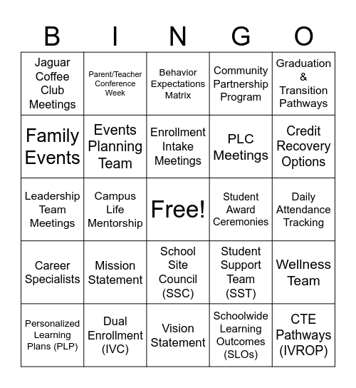 WASC BINGO Card