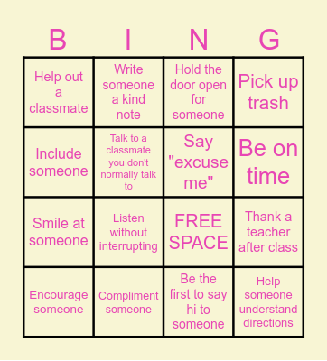 KINDNESS BINGO! Bingo Card