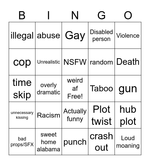 HSHDBFBBRDIENIG Bingo Card