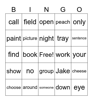 4th Grade Bingo Card