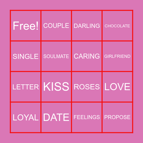 VALENTINE'S DAY Bingo Card