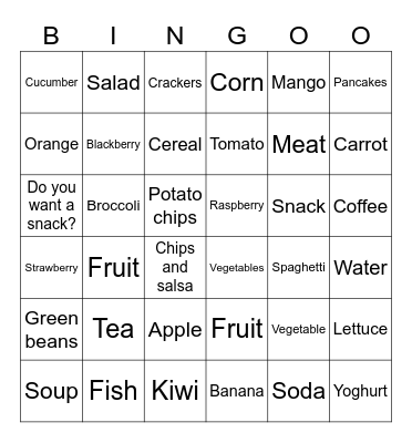 Food Bingo Card