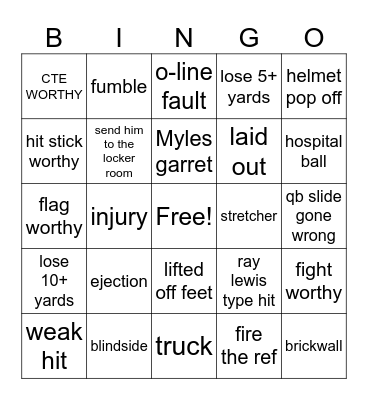 NFL BIGGEST HITS Bingo Card