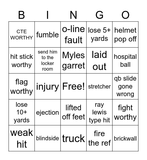 NFL BIGGEST HITS Bingo Card