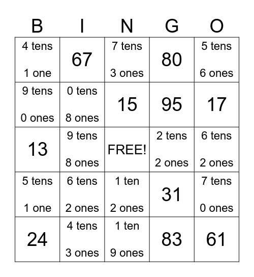 Place Value Bingo Card
