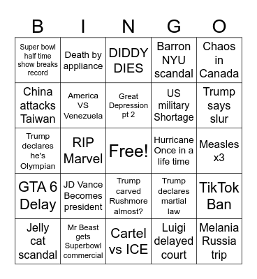 Bingo 2026 Bingo Card