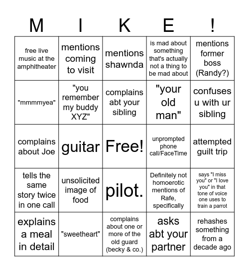 Michael Bingo Card