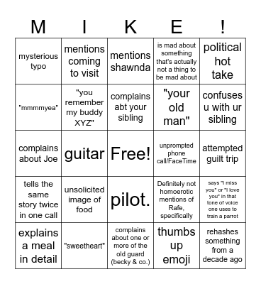 Michael Bingo Card