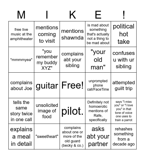 Michael Bingo Card