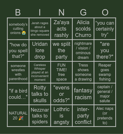Hellraizers Session 115 Bingo Card