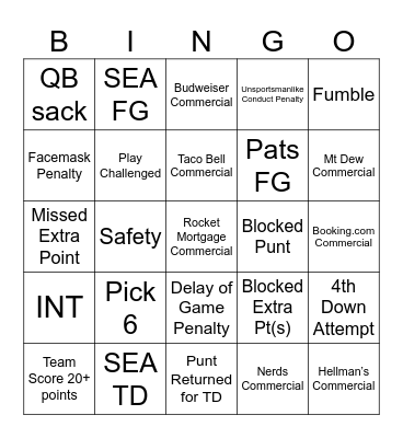 Super Bowl LX Bingo Card