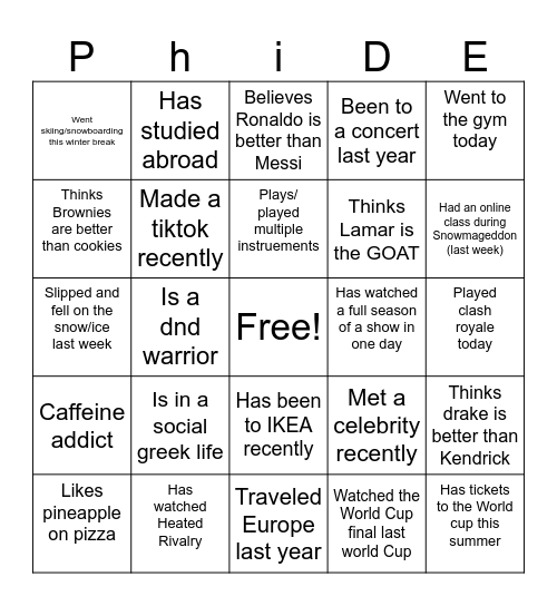 PhiDE S26 rush bingo Card