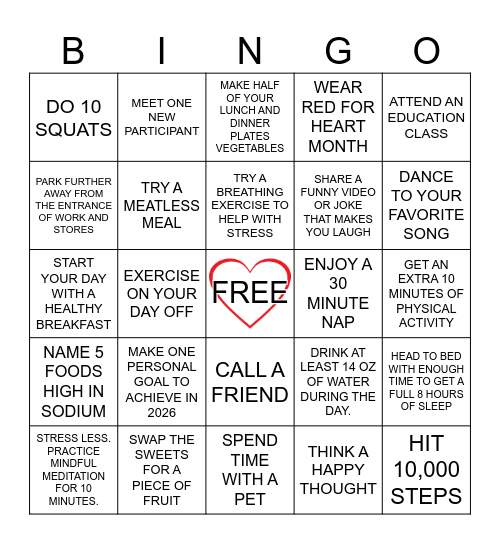 CARDIAC REHAB WEEK 2025 Bingo Card