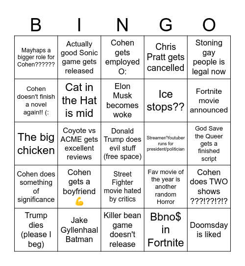 2026 Bingo Card