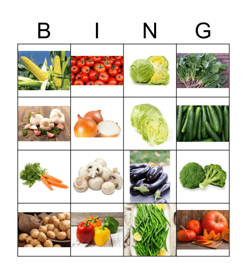 Vegetable 16 Bingo Card
