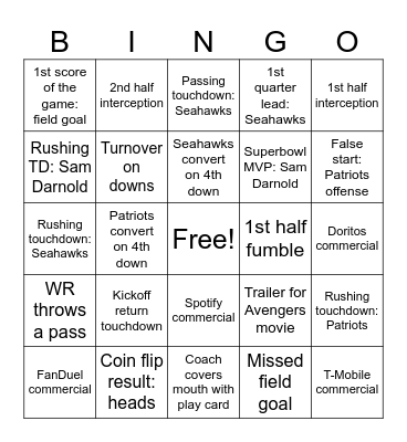 SUPERBOWL 2026 Bingo Card