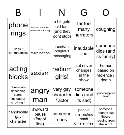One Act Bingo Card