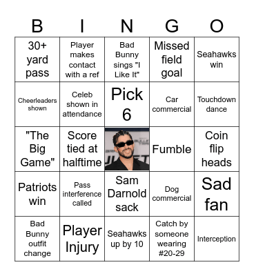 Superbowl Bingo Card