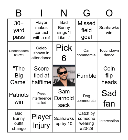 Superbowl Bingo Card