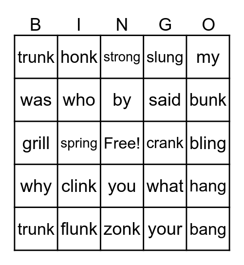 F1 trick words glued sounds bonus letters Bingo Card