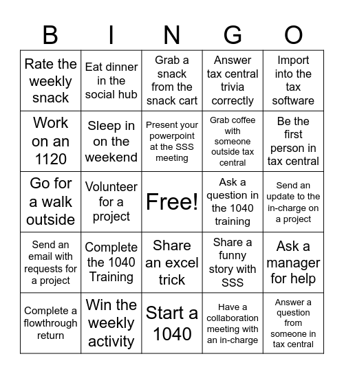 BGBC Bingo - Weeks 5 & 6 Bingo Card