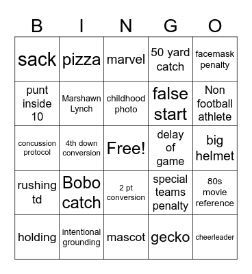 Seth Super Bowl Bingo Card