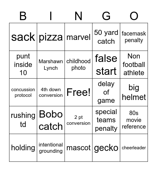 Seth Super Bowl Bingo Card