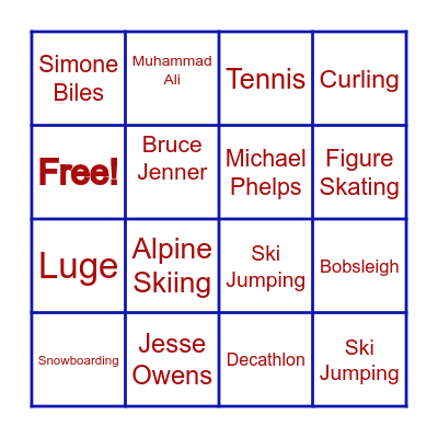 Olympic Bingo Card