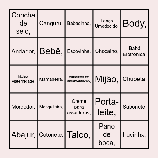 BINGO DA ISADORA Bingo Card