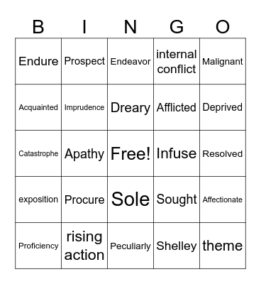 Frankenstein Vocabulary BINGO! Chapters 1-4 Bingo Card