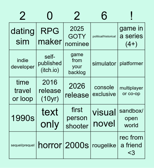 2026 Video Game Bingo Card